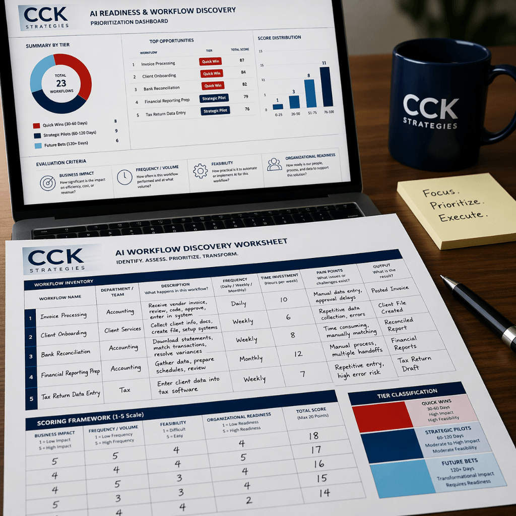 AI readiness workflow discovery dashboard and worksheet